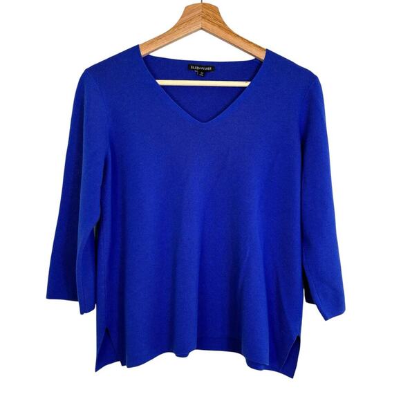 Eileen Fisher 3/4 V Neck Superfine Merino Wool Sweater Sz Small Luxury Minimal - Picture 4 of 15